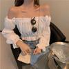 Slash Neck Sexy Off Shoulder Women's Short Top Pure Desire T-shirt Crop Top High Waisted Navel Exposed Puff Sleeve Korean Fashion Spring Autumn