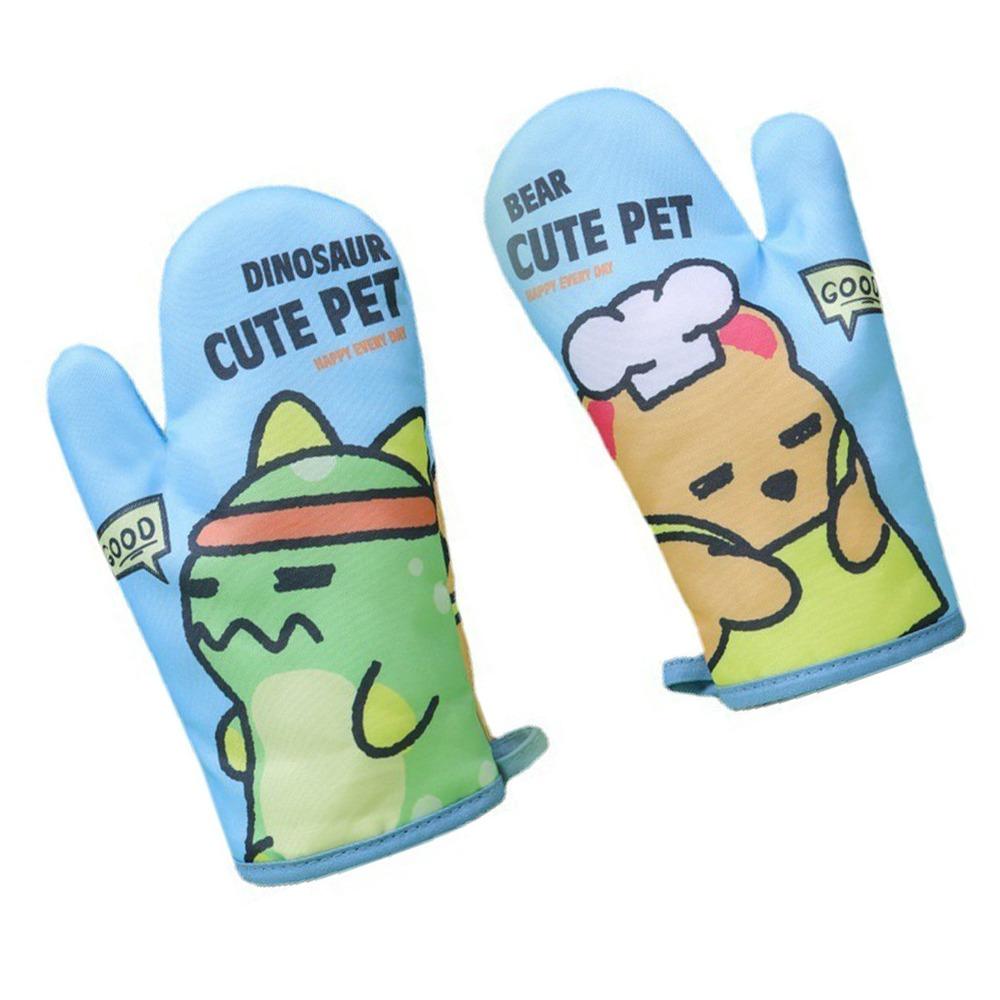 2PCS Cartoon Printed Heat Resistant Glove Heat Insulated Baking Glove Durable Oven Mitt Kitchen