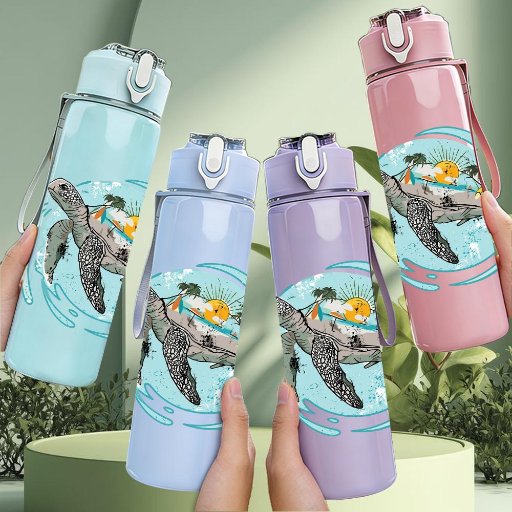 1PC Swimming Sea Turtle 750ml Color Plastic Sports Water Bottle Leakproof Flip Straw Lid Suitable for Sports Office Home Use