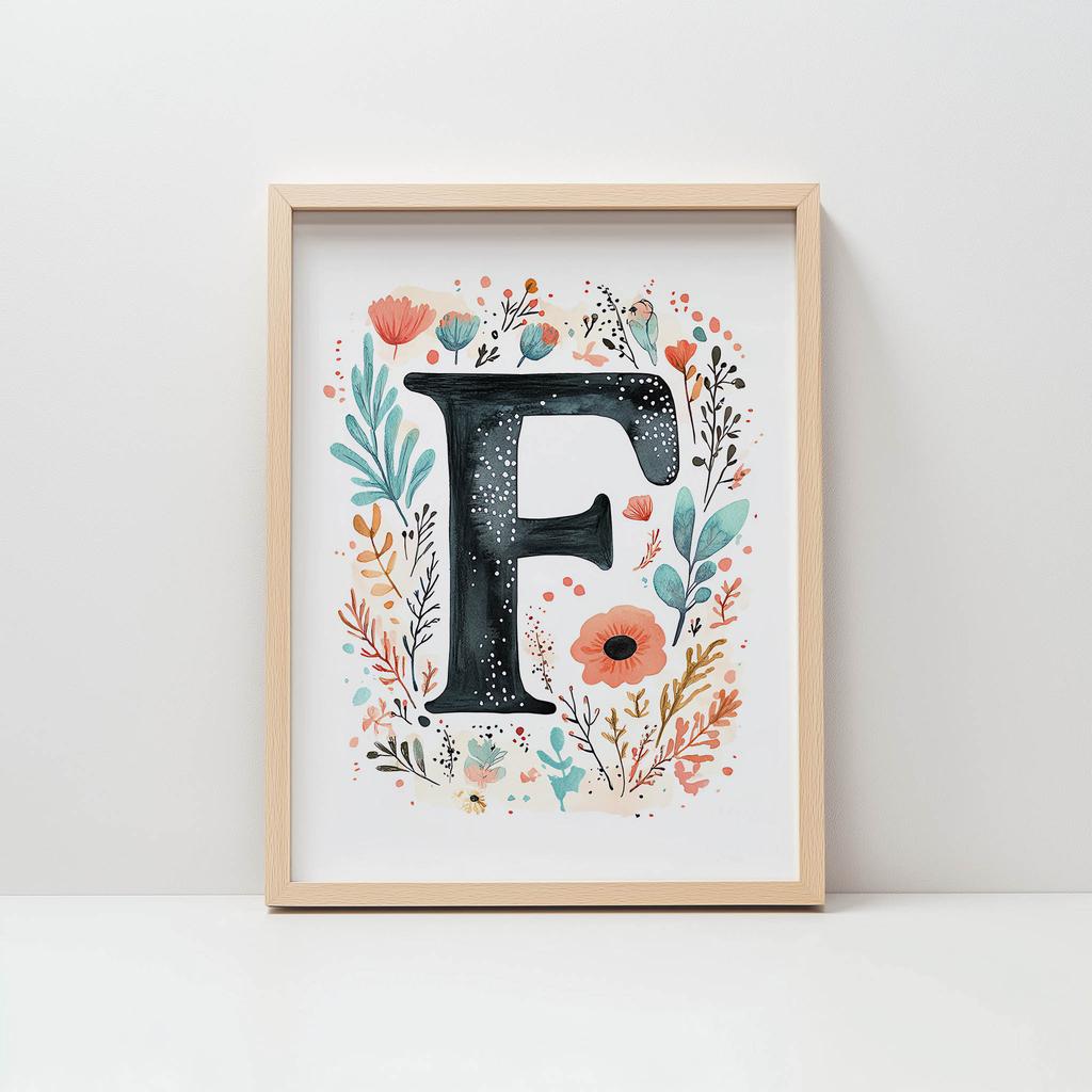 Plakat "F" Z Kolorowymi Kwiatami Plakat "F" Z Kolorowymi Kwiatami, 30X40 Cm, Bez Ramy, Papier Matowy 230 Gsm