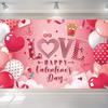 Valentines Day Theme Backdrop Pink Brick Wall Red Rose Flower Love Heart Balloon Party Decoration Portrait Photo Booth Props