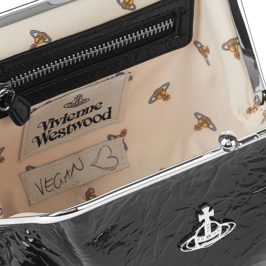 Vivienne Westwood Saturn Logo Pleated Metallic Detachable Chain Shoulder Strap PU Dumpling Bag Women Shoulder Bag Black 52020003S000WN404