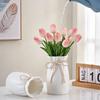 Integrated Plastic Vase with Artificial Flowers and Hemp Rope Tie, Imitation Ceramic Ornament for Living Room.