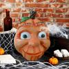 Halloween Pumpkin Statue with Expression Cartoon Pumpkin Head Resin Figurine Sculpture Indoor Outdoor Garden Desktop Decoration