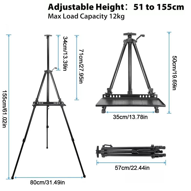 1Set Artist Easel Stability Art Board Clips Adjustable Black DIY Easel Tray Aluminum Alloy