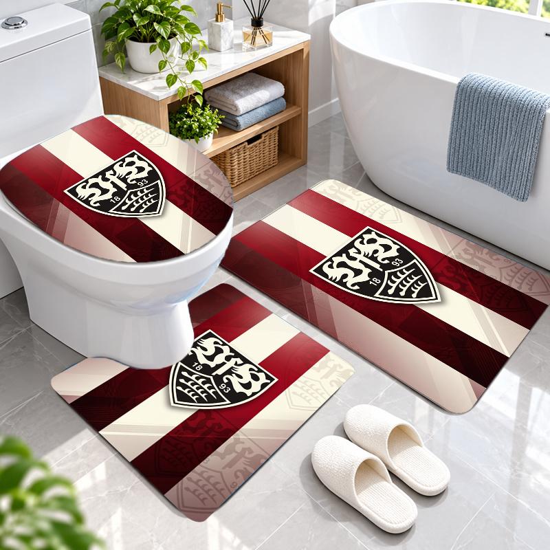 3Pcs Flannel Toilet Mat Set VfB Stuttgart Bathroom Rug Bath Carpet Non Slip Home Decor