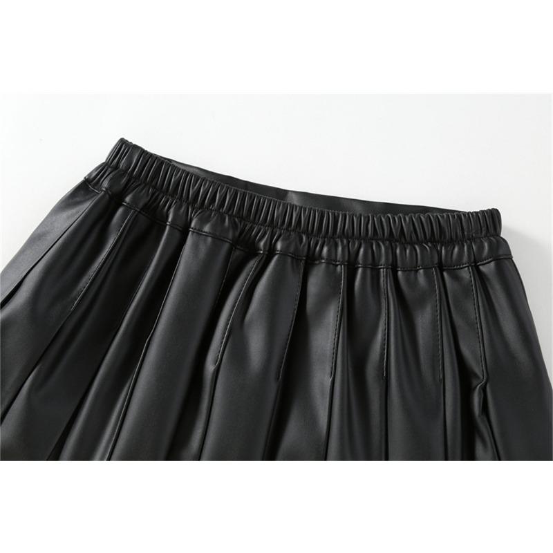 Girls Leather Skirt Black High Waist A-Line Pleated Skirt for Kids Fashion All-match Slim Teen Children Group Dance Skirt 3-16 Y