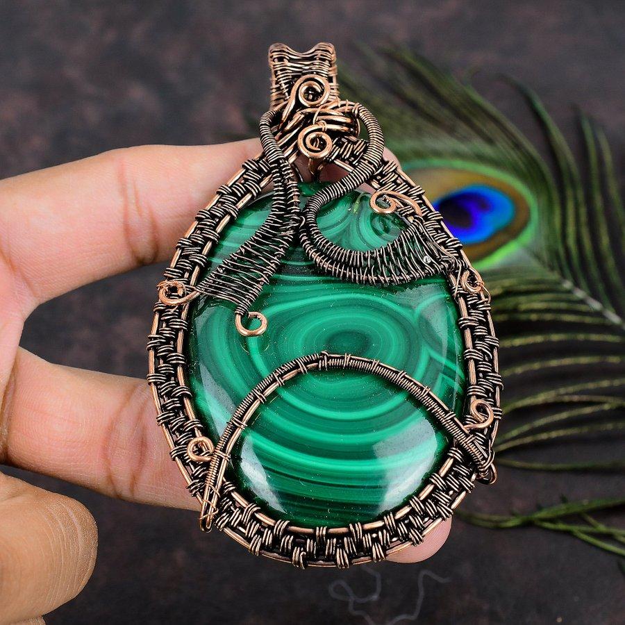 Подарочный кулон ручной работы из медной проволоки из натурального малахита 2,14 R1C85