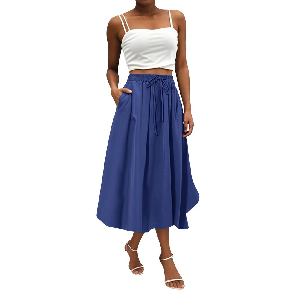 Women's Skirt Bohemian Skirt Solid Color Casual Skirt With Pockets