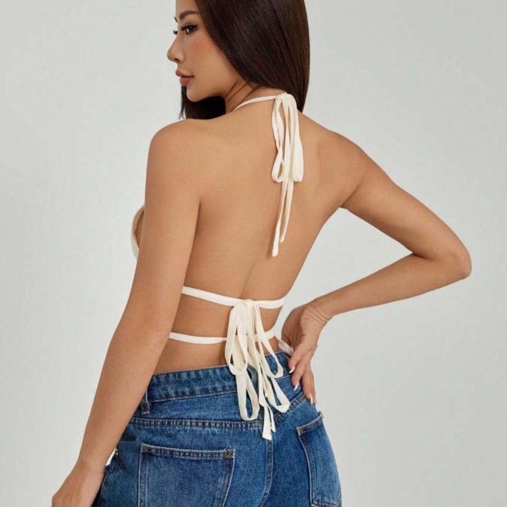 Sleeveless Chiffon Vest Tops Halter Women's Crop Top Simple Lace-up Camisole Club