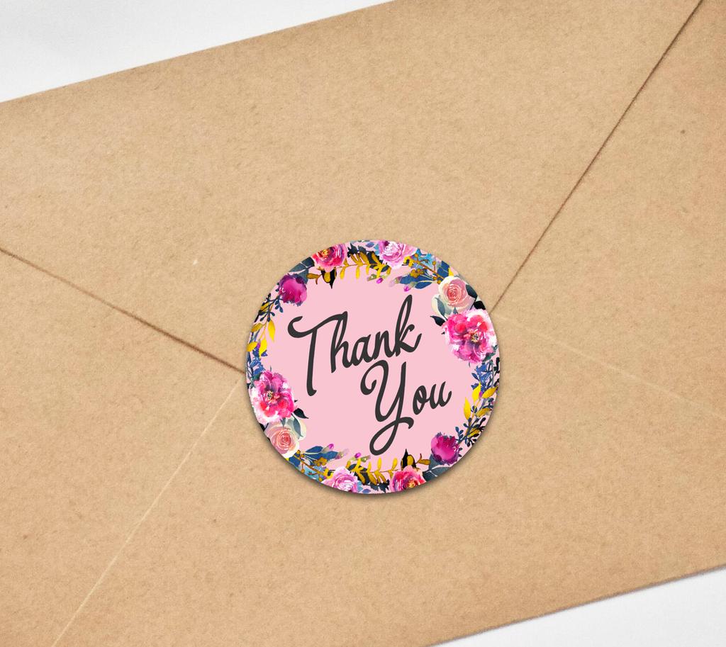 Darling Souvenir Round 45 Pcs Floral & Vines Border Black Thank You Stickers Envelope Seal-1.6