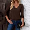 Women's Fashion Casual V-Neck Three-Quarter Sleeve Solid Color Top