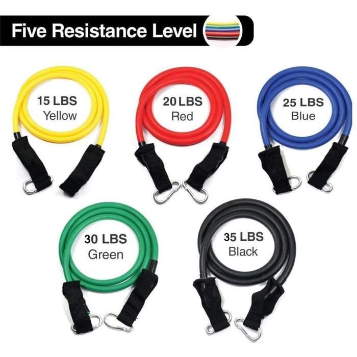 Bande de Résistance Set 11, Kit de Fitness Elastiques avec Ancre de Porte/Poignées/Sangle de Cheville, Portable Bandes pour Yoga Pil