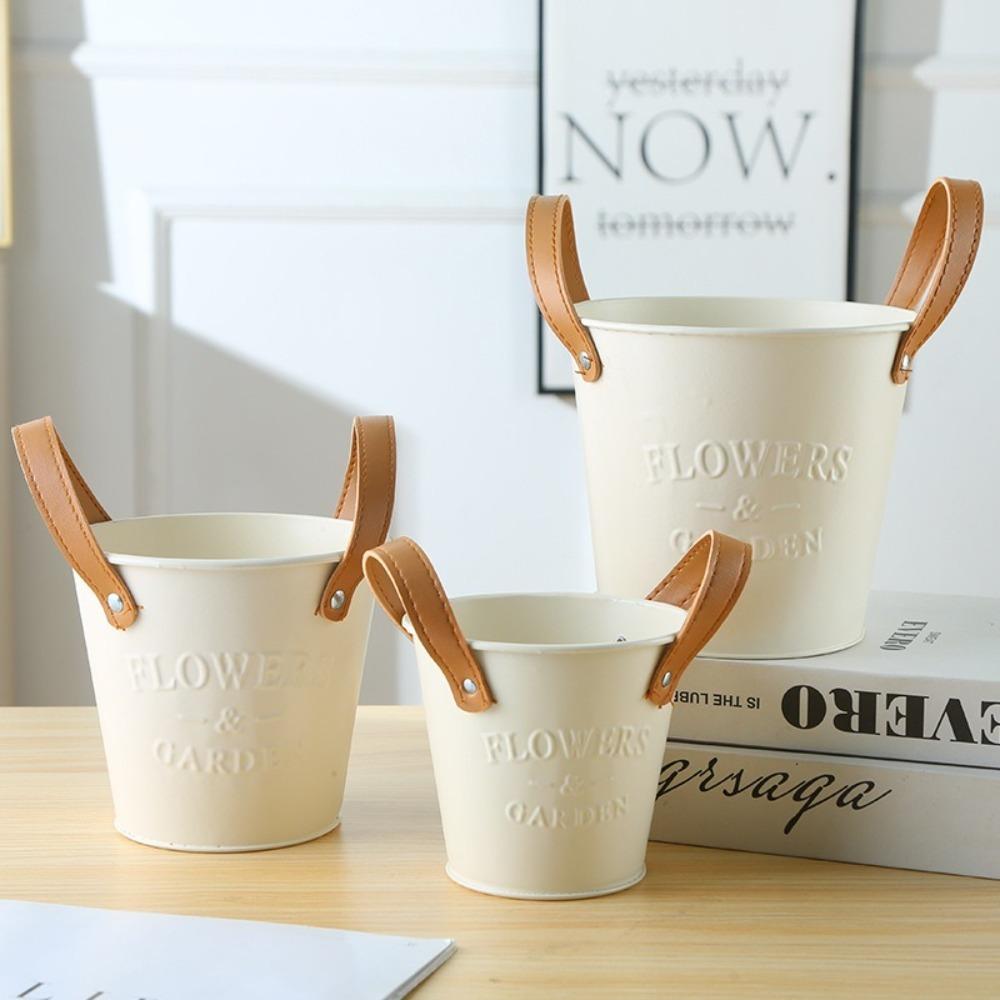 Бежевый цвет цветочные горшки кожаная ручка маленькое ведро качество корзина для хранения дома