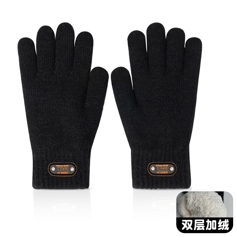 Мужские перчатки больших размеров, утепленные флисом, теплые, вязаные из шерсти, студенческие перчатки для велоспорта, велоспорт, осень и зима