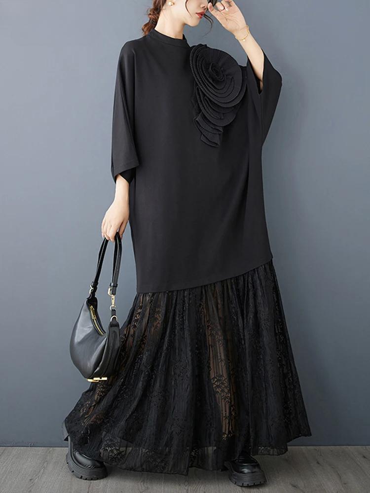 Xitao Однотонное повседневное женское платье с полувысоким воротником GMM1036