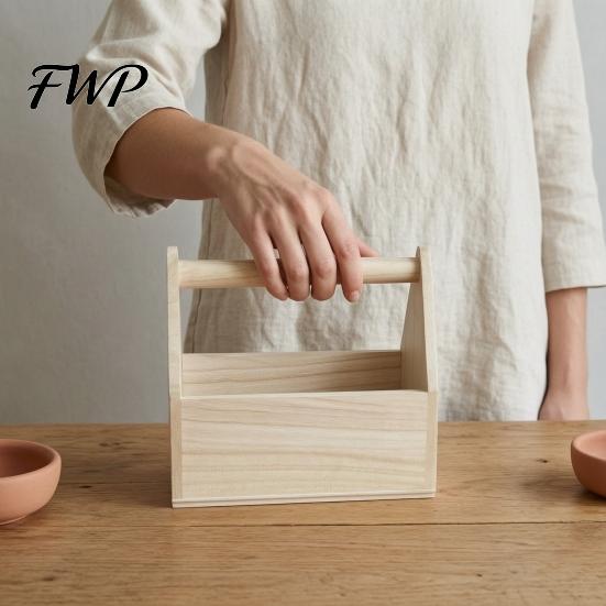 Solid Wood Storage Bin Box with Handle, Large Capacity Open Portable Souvenir Design, Texture Durable Organizer, for Desktop And Souvenirs Wooden
