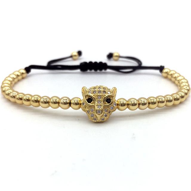 Браслет с подвеской в виде головы леопарда, мужской роскошный регулируемый плетеный макраме-браслет из бисера для мужчин, ювелирный подарок