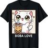 Boba Love Кавайный Стиль Милый Котенок Пьет Чай Футболка