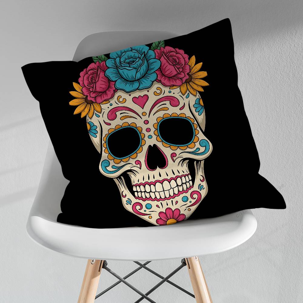 Day of the Dead Sugar Skulls Throw Pillow Case Living Room Sofa Cushion Cover For Home Bedroom Decoration Protector