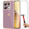 Case for Xiaomi Redmi Note 13 5G - Shockproof Purple Silicone - Golden Heart Pattern - 2 Tempered Glasses