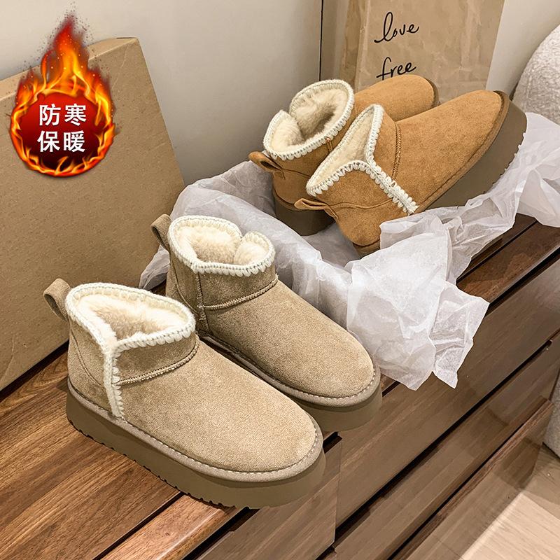 Флисовые теплые зимние ботинки на толстой подошве 2024 года, утолщенные ботинки из хлопка с одной педалью, зимние короткие ботинки Northeast с мехом, женские