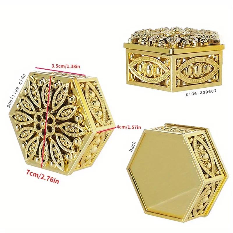 5Pcs Gold Silver Hexagon Mini Plastic Hollow Out Creative Candy Packaging Box Companion Gift Box Party Supplies Jewelry Holder