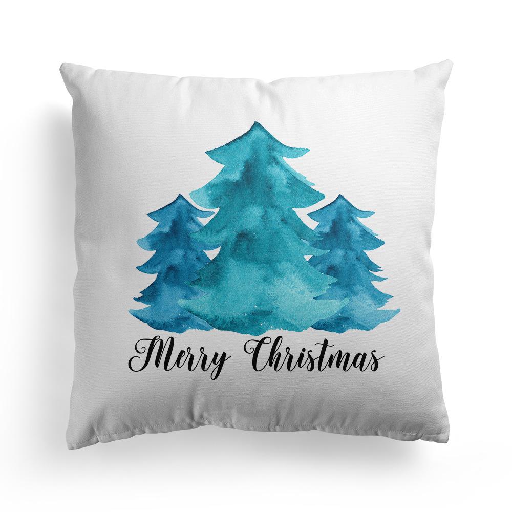 New Christmas Blue Watercolor Elk Pillow Cover  Decoration Holiday Gift Sofa Cushion  Bedroom Room Home
