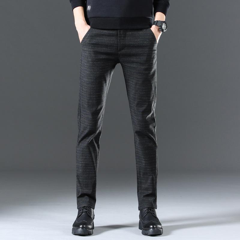 Мужские осенние прямые брюки, обычные модели, корейская версия тренда на истирание, повседневные брюки, мужские тонкие эластичные хлопковые брюки в клетку