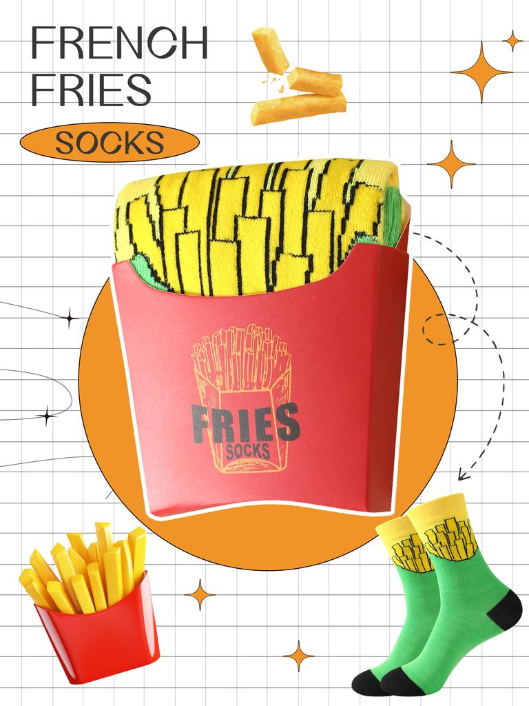 Пара унисекс носков до середины икры с оригинальным дизайном картофеля фри, уникальный и интересный праздничный подарок. Подходит для Пасхи