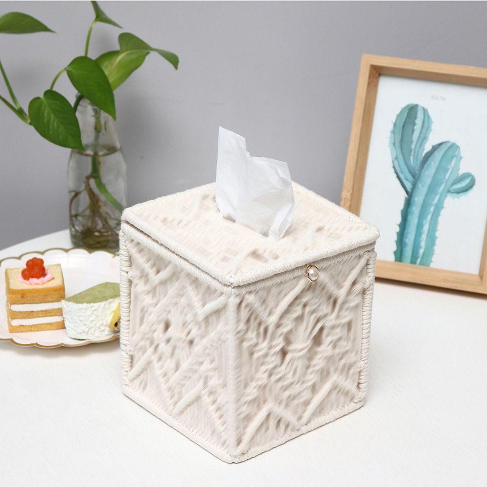 Cotton Tissue Box Cover Square Napkin Case Portable Tissues Holder Countertop Decor