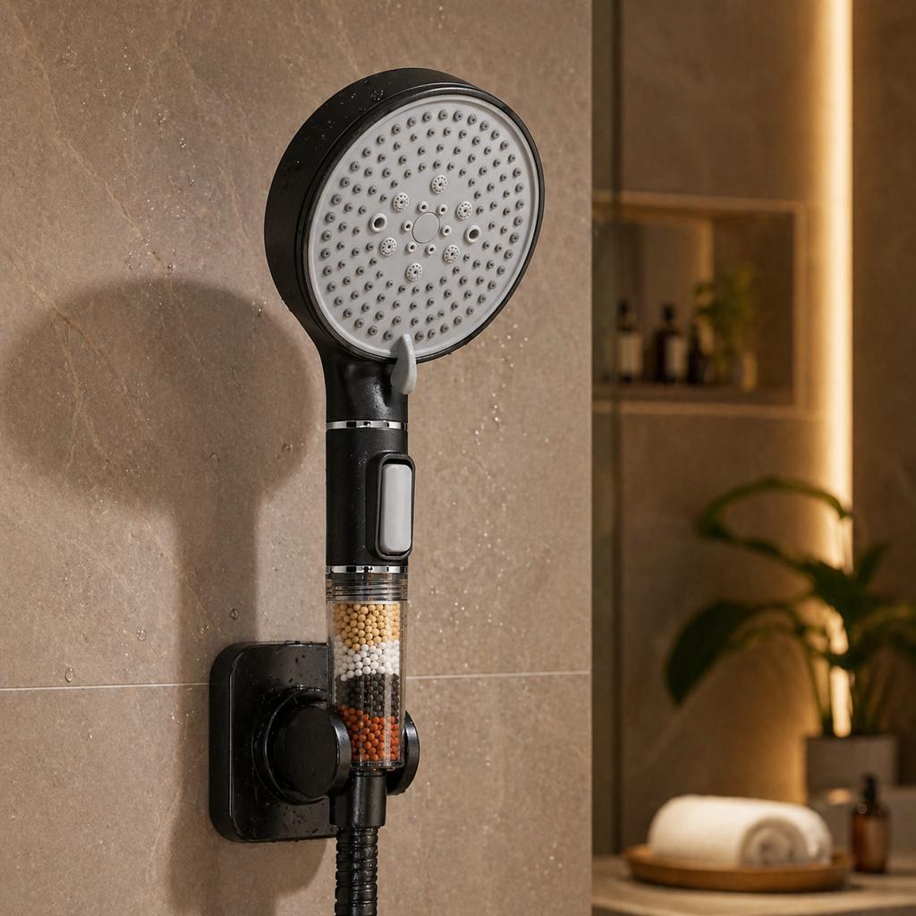 High Pressure Filter Hand Shower Set Stainless Steel Held Head for Bathroom Water Saving Wall Mounted Holder Rail