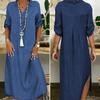 Summer Denim Dress For Women Casual Spring Blue V-Neck Half Sleeve Maxi Dresses Plus Size Split Long Dresses