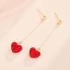 1 Pair Women Hook Earrings Artificial Crystal Red Heart Glitter Pendant Dangle Earrings Jewelry Gift