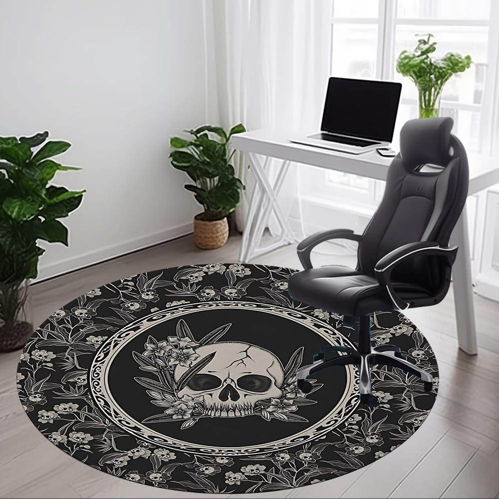 1PC Skull Floral Pattern Chair Carpet for Office, Indoor Non-Slip Washable Carpet, Soft Comfortable Mat For Office Room yy250930206