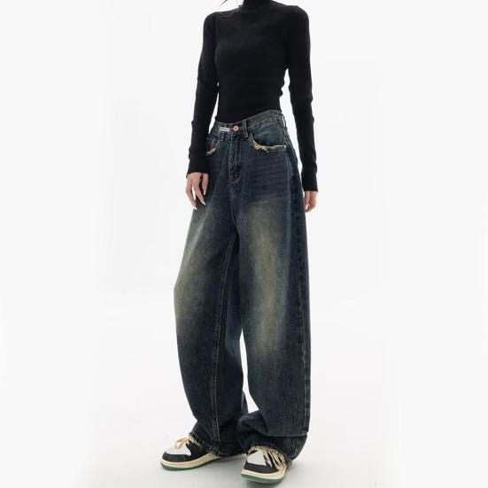 Женские джинсы с широкими штанинами длиной до пола, свободные джинсовые брюки с высокой талией и застежкой-молнией на пуговицах, винтажная уличная одежда, винтажные прямые длинные брюки