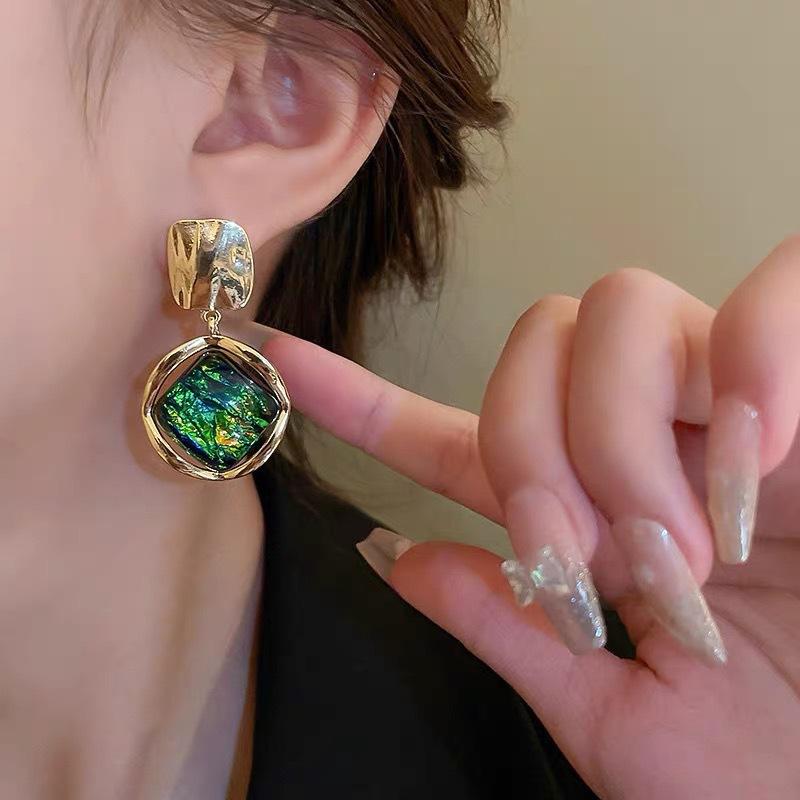 Висячие серьги-подвески с геометрическим принтом в европейском стиле, зеленые висячие серьги в стиле барокко для женщин и девочек, модные ювелирные изделия, подарки