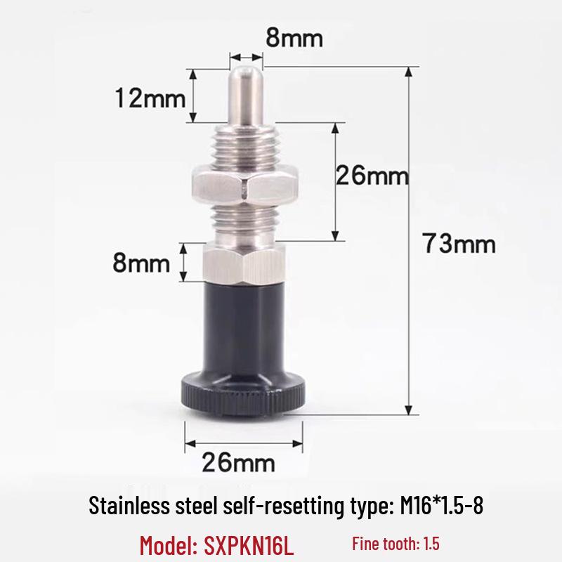 Stainless Steel/Carbon Steel Indexing Pin: Knob Plunger, Self-Locking, Re-Locking, Fine Thread, Complete Specifications