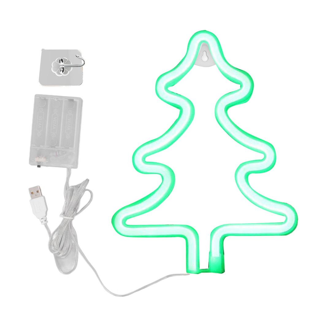 Christmas Neon Sign Christmas Tree Shape Neon Light USB Decorative Night Light for Desk Wall
