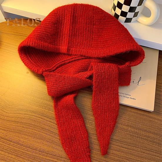 Женская Балаклава с встроенным шарфом, зимняя вязаная шапка, толстая защита ушей, однотонный ветрозащитный теплоизоляционный головной убор для походов и путешествий