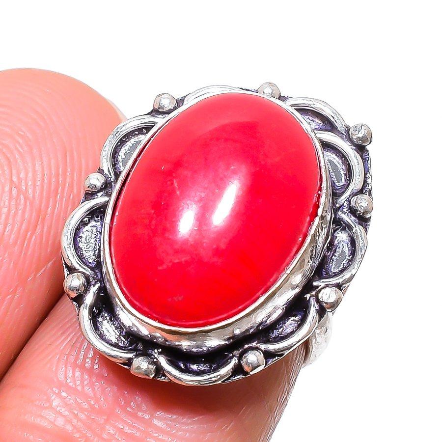 Кольцо из серебра 925 пробы с натуральным красным кораллом, размер 5, G7d35