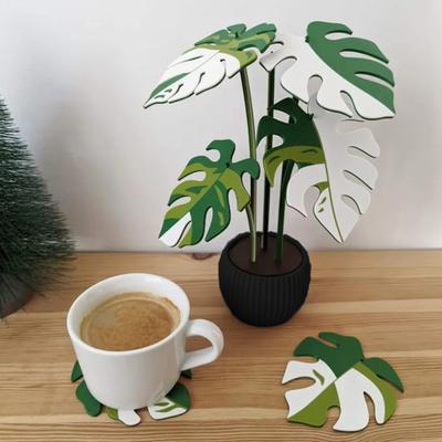 Набор из 6 подставок под стаканы в виде листьев монстеры, напечатанных на 3D-принтере, съемные подставки под напитки в растительном стиле со скрытым контейнером для хранения, уникальный подарок для любителей растений