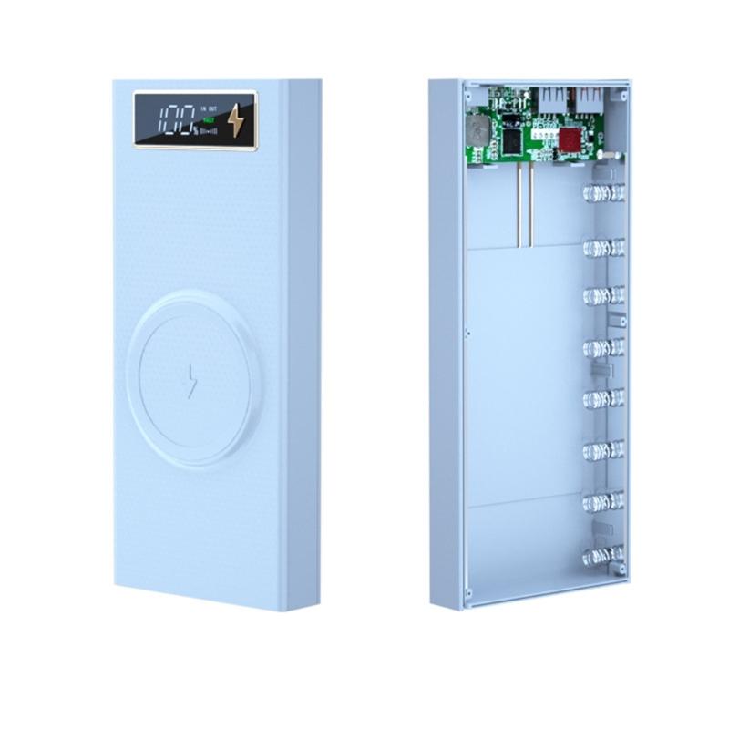 Черный корпус-органайзер для 18650 аккумуляторов для DIY Power Bank, 15 Вт беспроводная зарядка / 22,5 В быстрая зарядка, аккумуляторы в комплект не входят