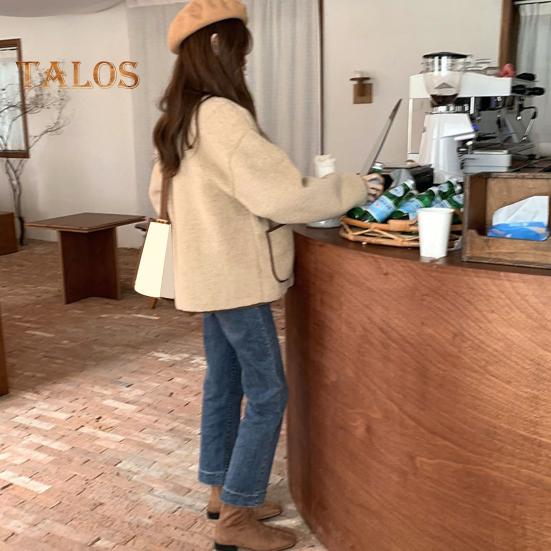 Женское осенне-зимнее пальто, однобортное, однотонное, свободные накладные карманы, термостойкий кардиган с длинными рукавами, повседневная куртка