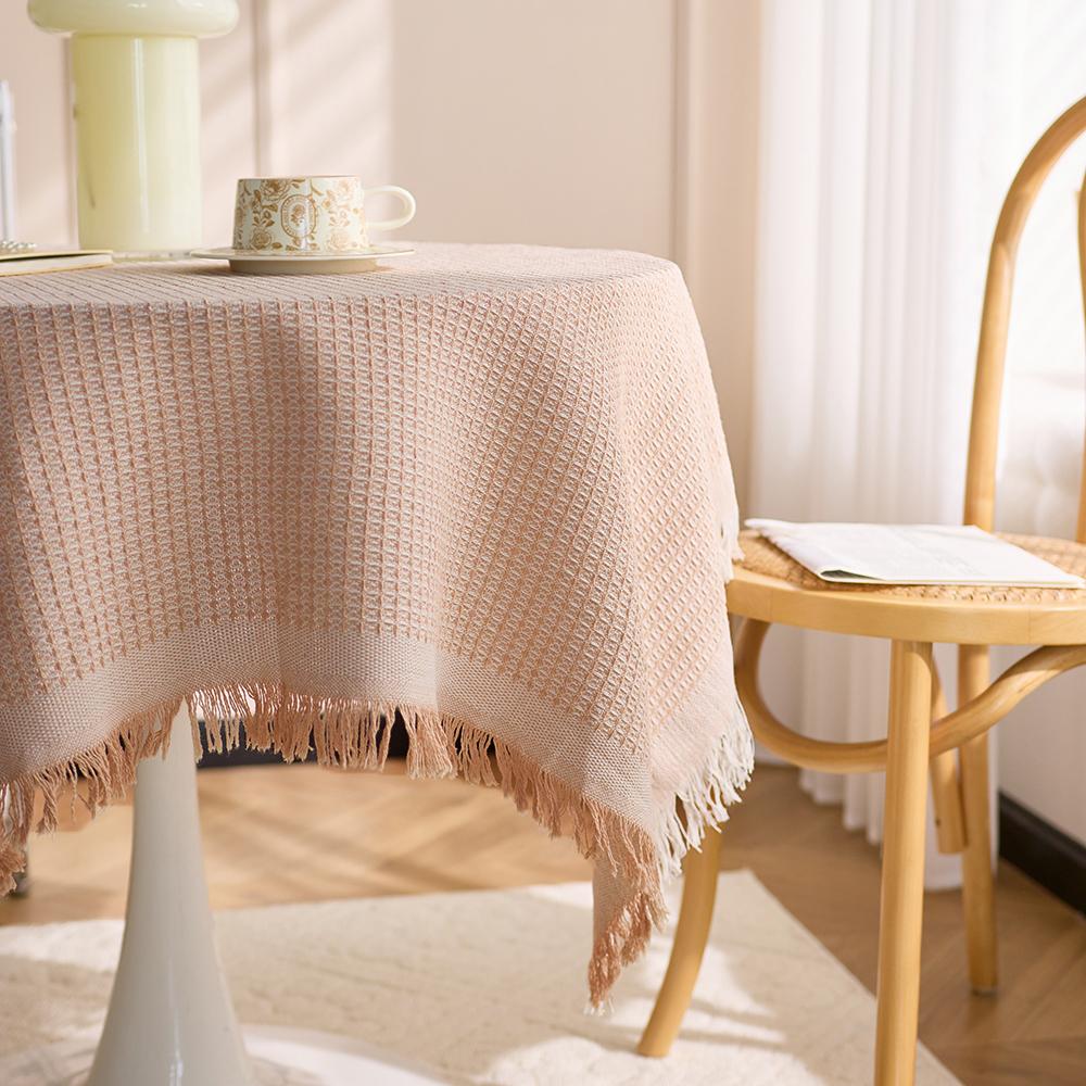 Creamy White Heavy Cotton Tablecloth Square Small/Fringed Table Cloth/Coffee Table Cloths/End Table Covers for Table Decoration