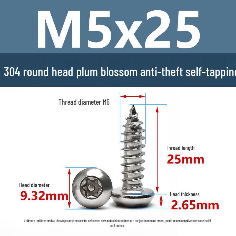 Yigu 304 Anti-Theft Torx Pin Self-Tapping Screws: M2-M5 Round Head, Mushroom Head, Pointed Tail Wood Screws
