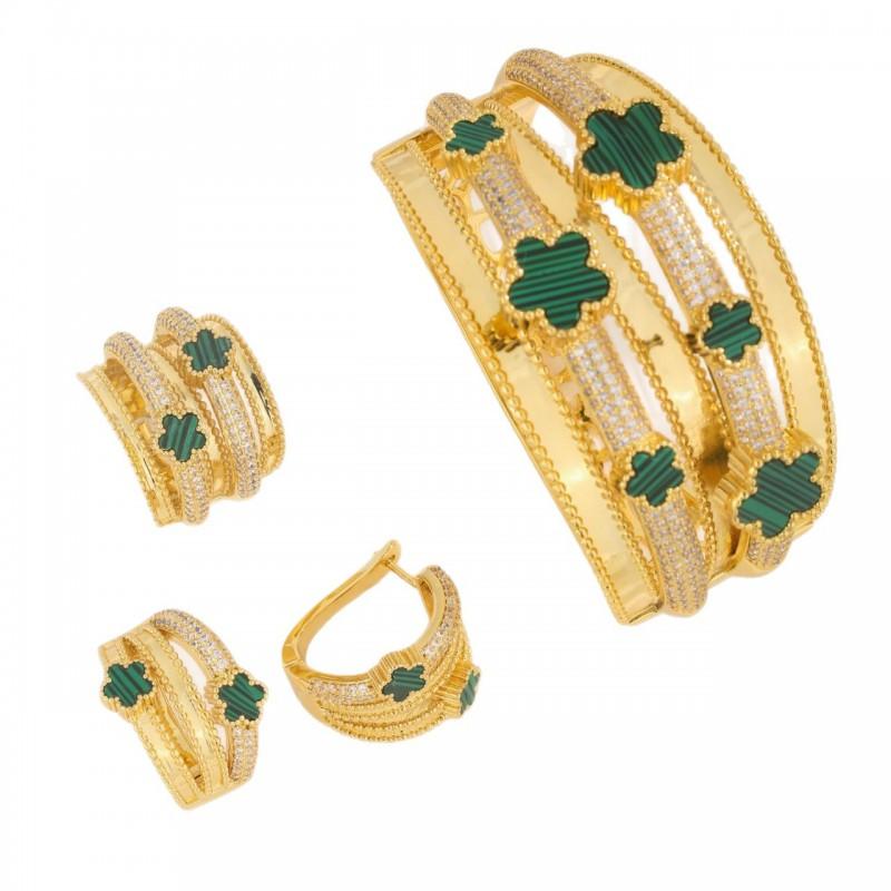 Elegant Clover Ring Bracelet Earring Set Zinc Alloy Zircon Jewelry Women Daily Wear Lightweight Fashion Accessory