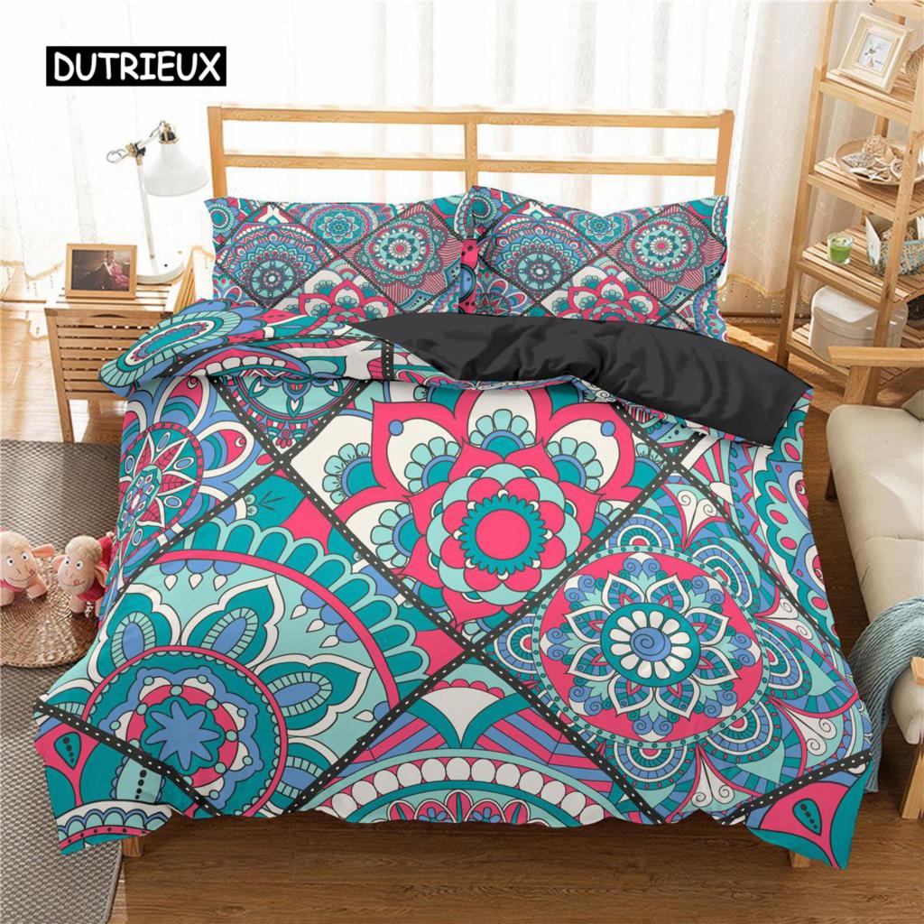Комплект постельного белья с рисунком мандалы, фиолетовый градиент, комплект постельного белья с рисунком мандалы и культуры для подростков, пододеяльник из микрофибры размера «queen-size»
