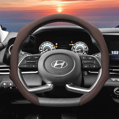 Подходит для Hyundai, Кожаная перфорированная накладка на рулевое колесо, Нескользящая, Впитывающая пот, Дышащая, Интегрированный защитный чехол Elantra N Sonata Ioniq