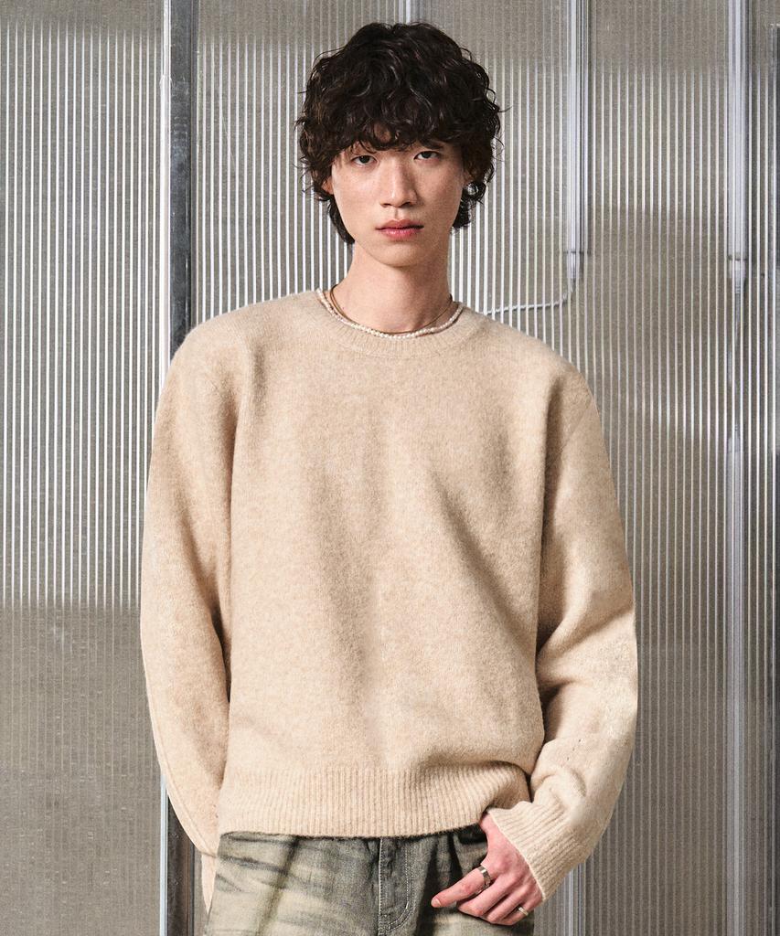 LMOOD Bishop Wool Alpaca Crew Neck Pullover Knit Pale Beige
